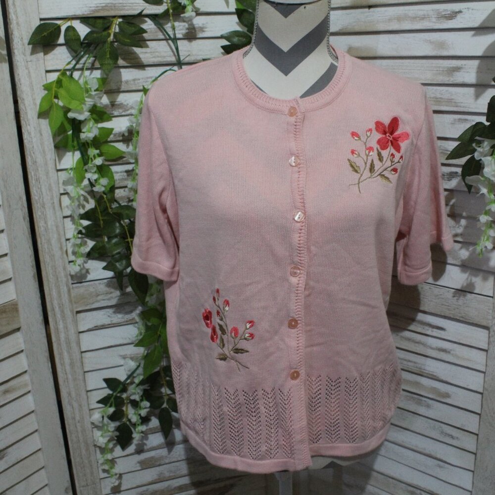 Kathie lee pink button up cardigan